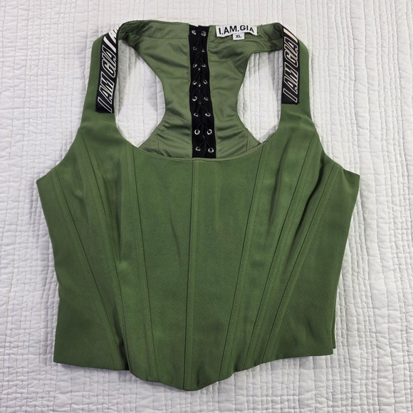 I.AM.GIA Tops - I.AM.GIA Corset Tank Top Women XL Green NWOT Lace Up Racerback Bodice